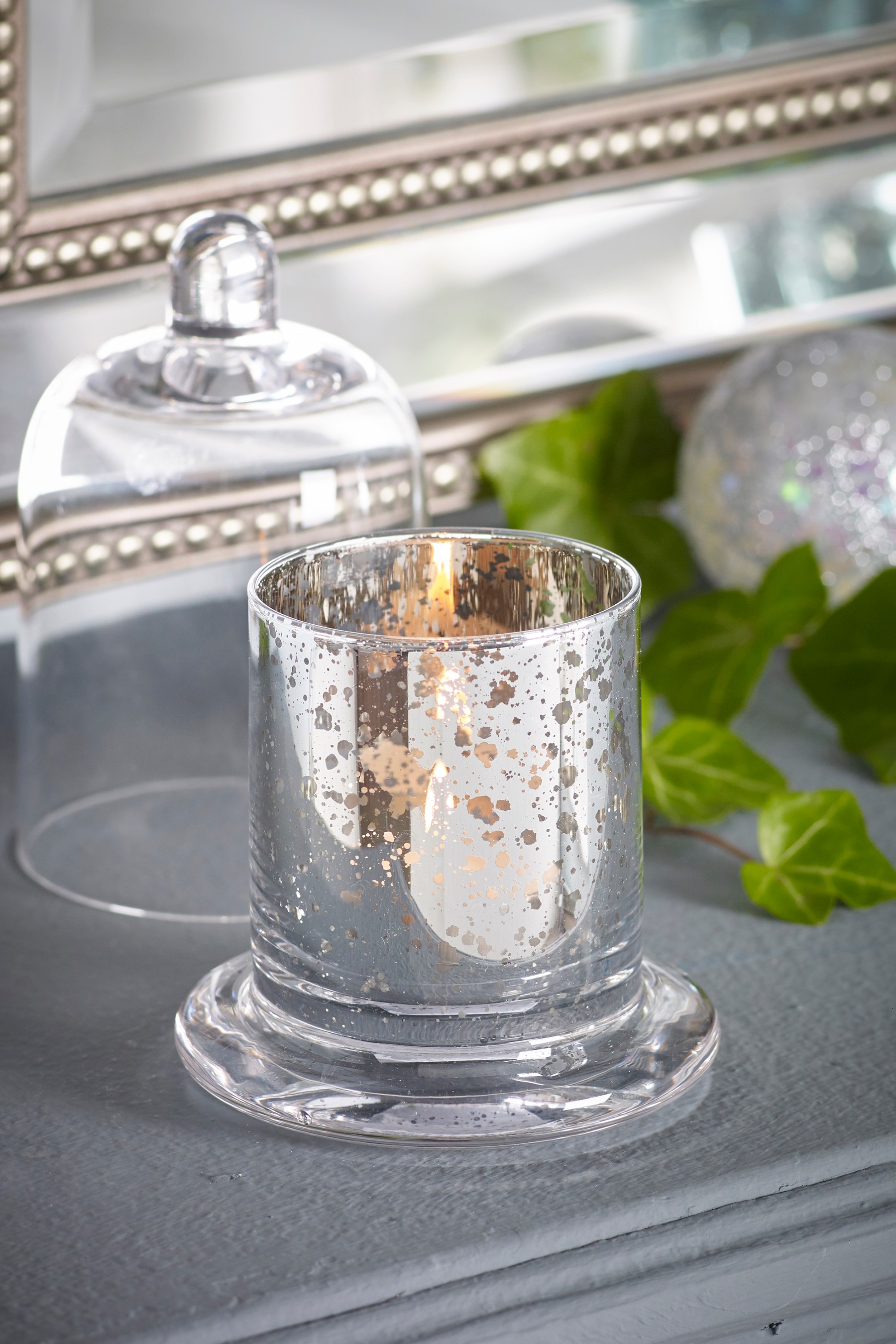 Mescente Luxury Silver Domed cover Mabango Candle holder glass dome Jars