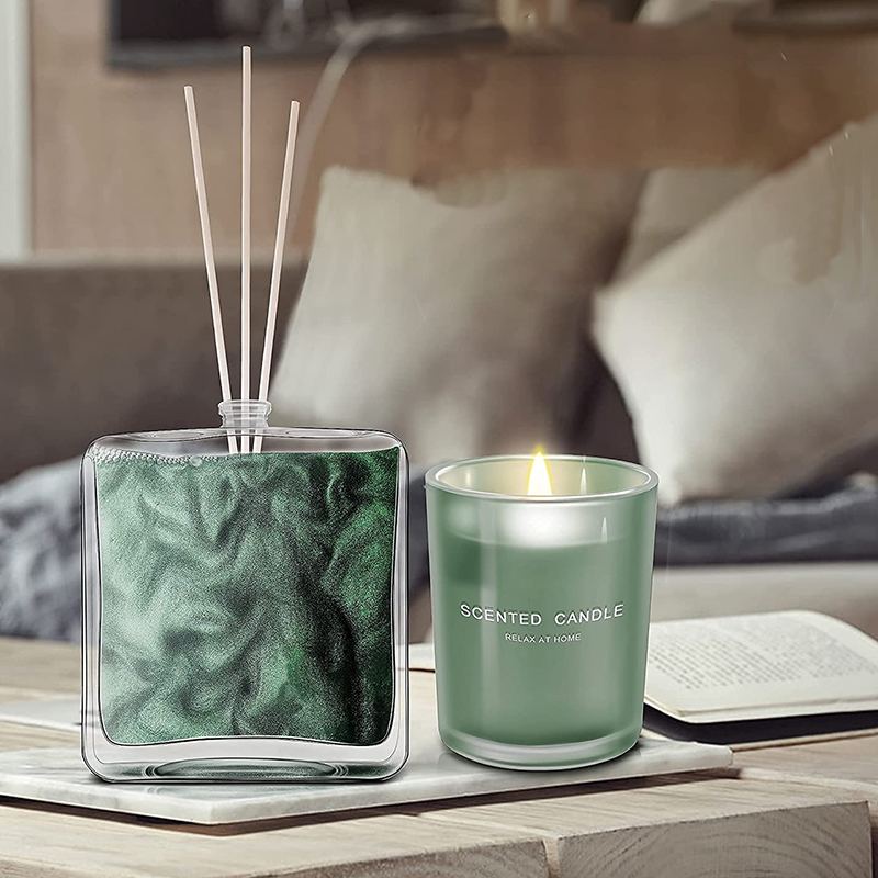 M&Scent Lemon Basil Scented Oil Reed Diffuser at Scented Candle Gift Set na may Sticks para sa Bahay