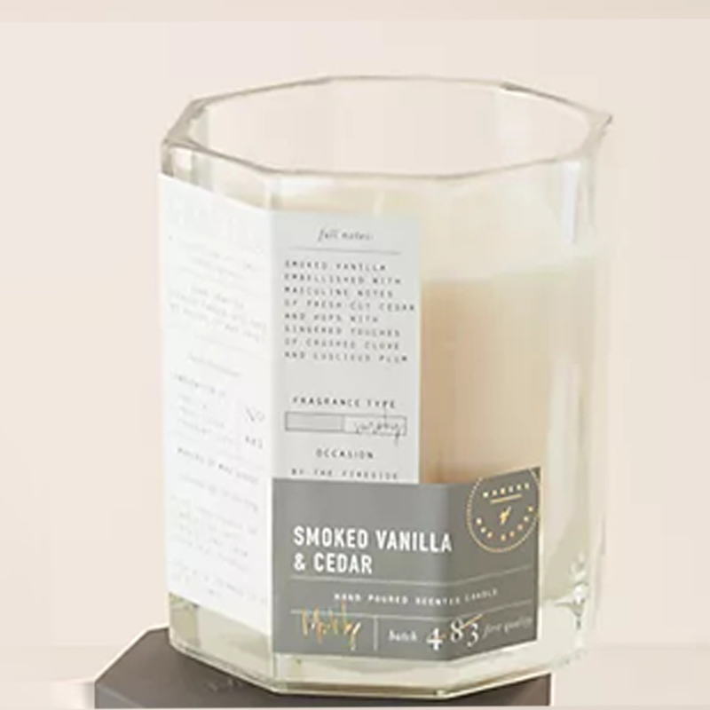 M&Scent Custom Luxury Wooden Lid Cotton Wick Glass Vessel Soy Wax Blend Autumnal Crafted Glass Candle