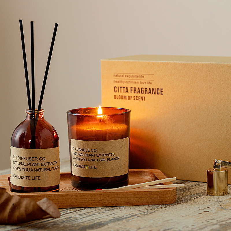 M&Scent luxury decor home reed diffuser at scented candle set na may box packaging