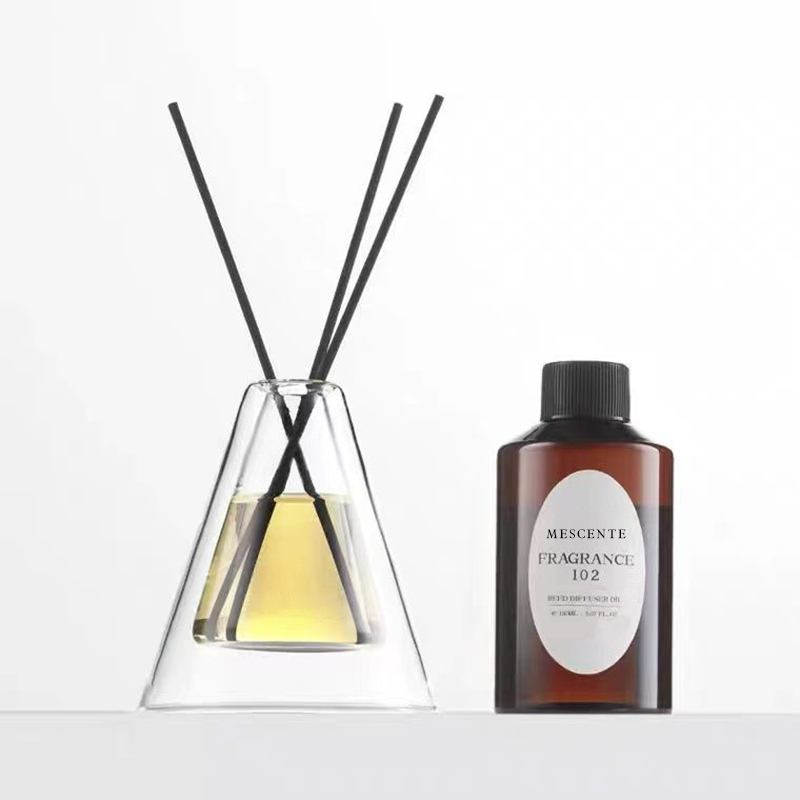 Custom na Malaking Hex Essenza Unique Glass Bottle White Frosted Extra Air Aroma Reed Diffuser Pabango ng Bahay, Reed Diffusers Pasko