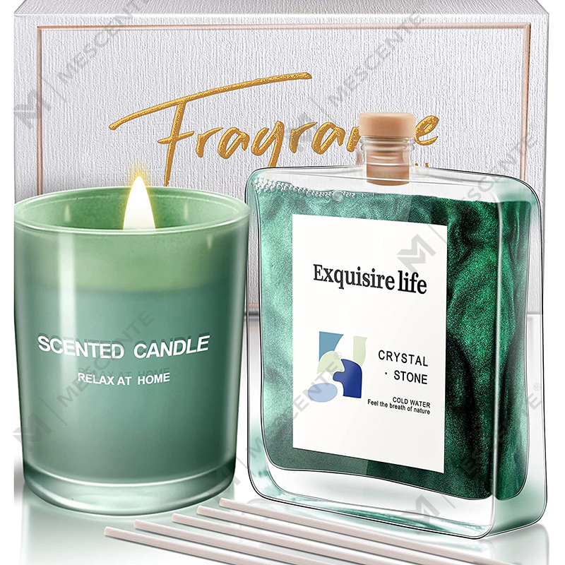 M&S cent Lemon Basil Scented Oil Reed Diffuser at Scented Candle Gift Set na may Sticks para sa Bahay