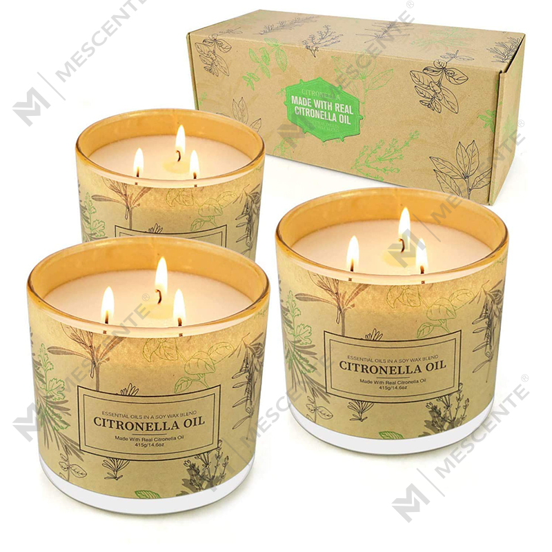 Long Lasting 3 Wick Jar Scented Aromatherapy Citronella Oil Candles Sets para sa Home Garden Patio Balcony