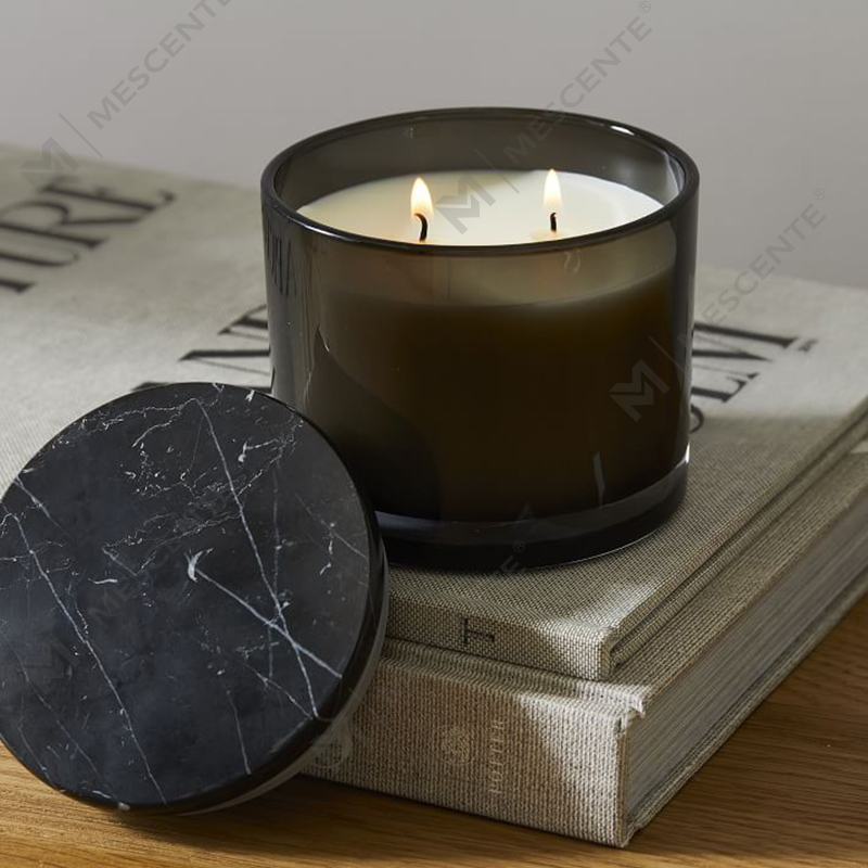 Pakyawan Low Moq Luxury Walang label na 2 Wick Vitrina Marble Lidded Candle