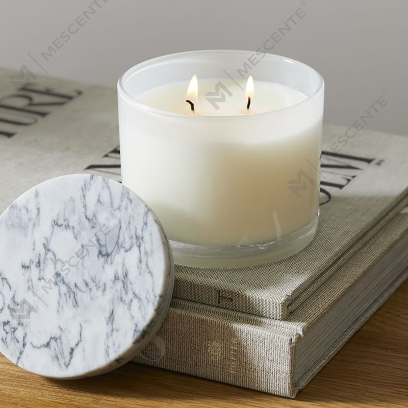 Pakyawan Low Moq Luxury Walang label na 2 Wick Vitrina Marble Lidded Candle