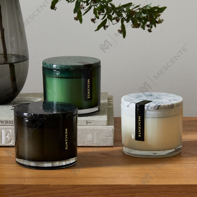 Pakyawan Low Moq Luxury Walang label na 2 Wick Vitrina Marble Lidded Candle