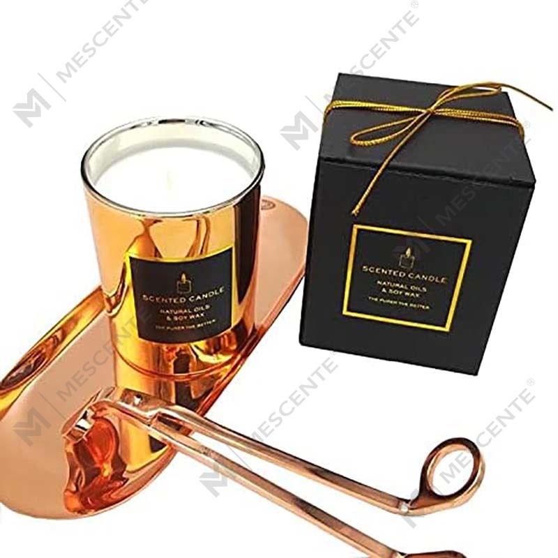 Bagong Luxurious Highly Strong Scented Natural Soy Golden Metal lidded Rose Gold Glass jar Nakakarelax na Aromatherapy Candle