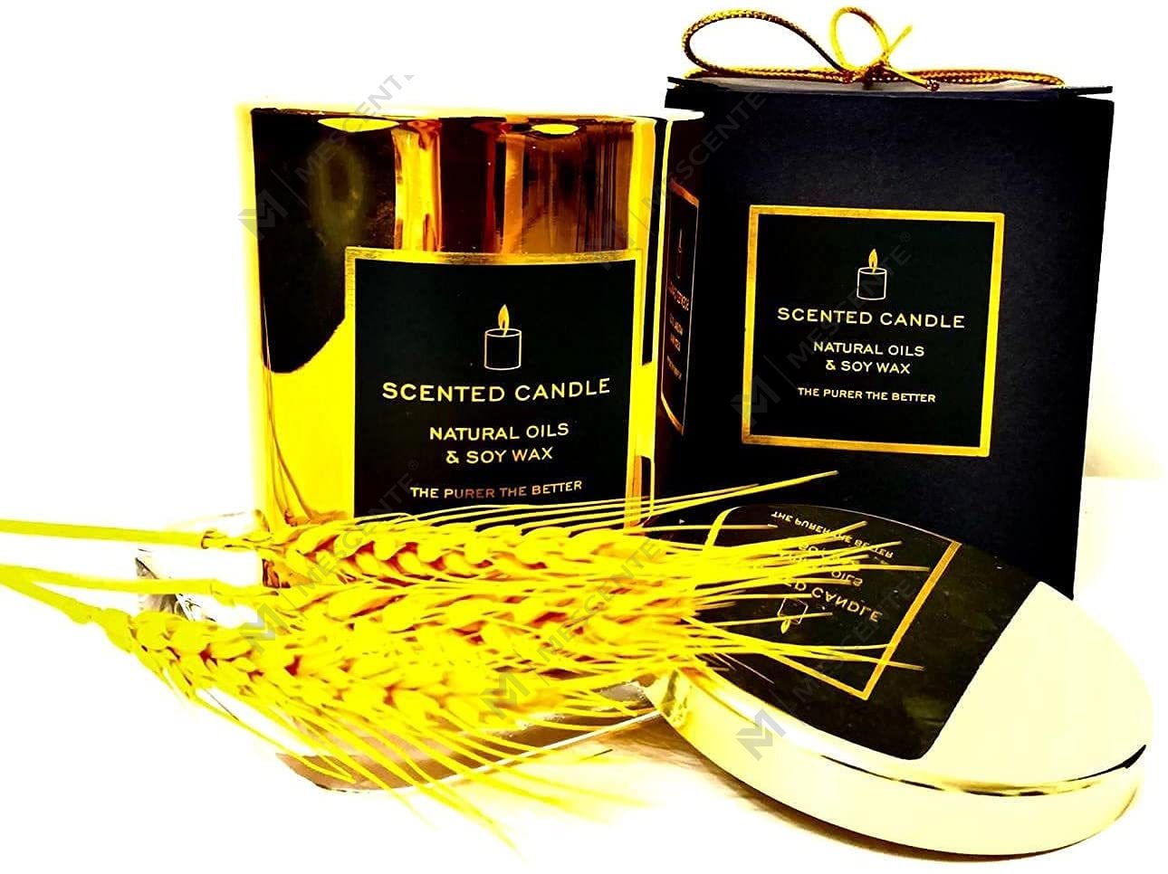 Bagong Luxurious Highly Strong Scented Natural Soy Golden Metal lidded Rose Gold Glass jar Nakakarelax na Aromatherapy Candle