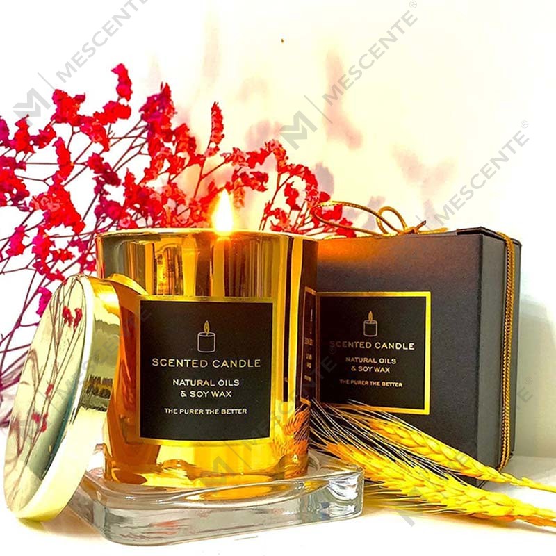 Bagong Luxurious Highly Strong Scented Natural Soy Golden Metal lidded Rose Gold Glass jar Nakakarelax na Aromatherapy Candle