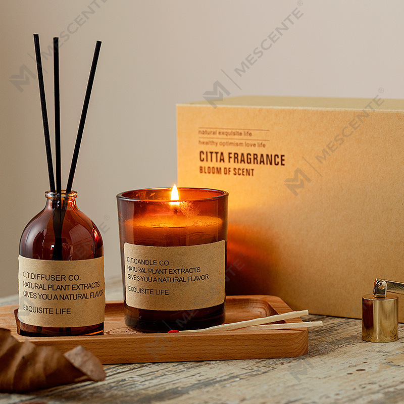 M&Scent luxury decor home reed diffuser at scented candle set na may box packaging